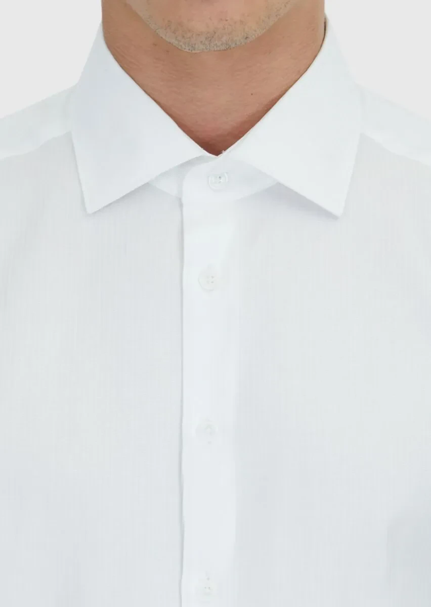 White Striped Regular Fit Weaving Classical 100% Cotton Shirt - 5