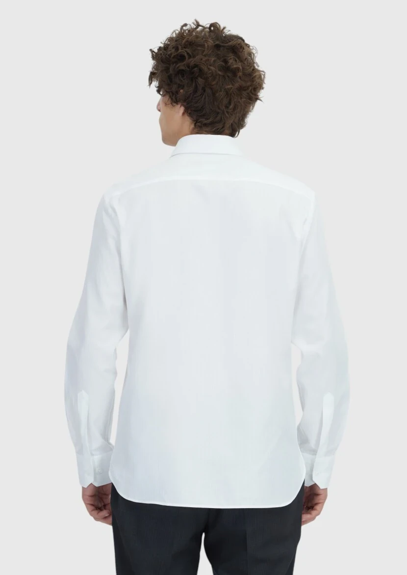 White Striped Regular Fit Weaving Classical 100% Cotton Shirt - 6