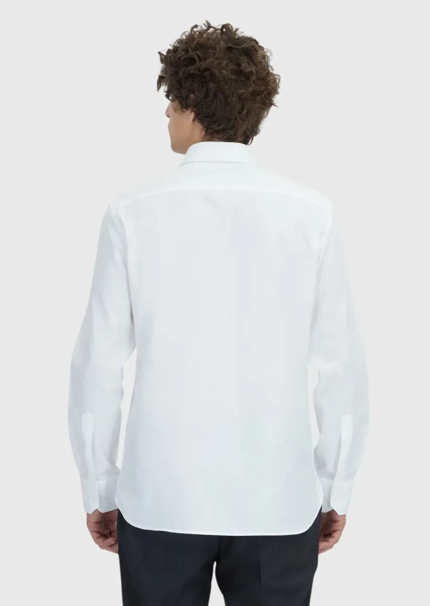 White Striped Regular Fit Weaving Classical 100% Cotton Shirt - 6