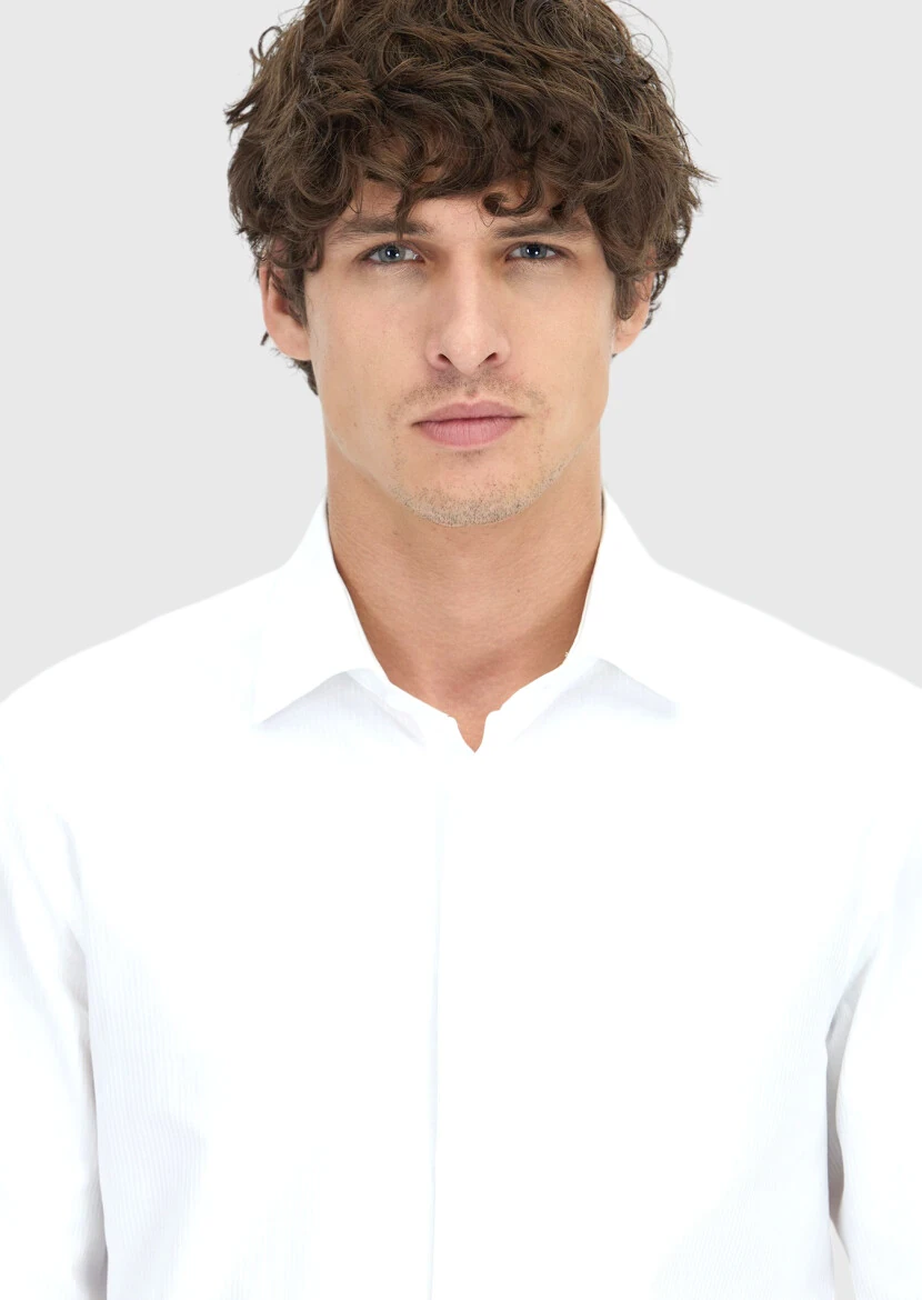 White Striped Regular Fit Weaving Classical 100% Cotton Shirt - 4