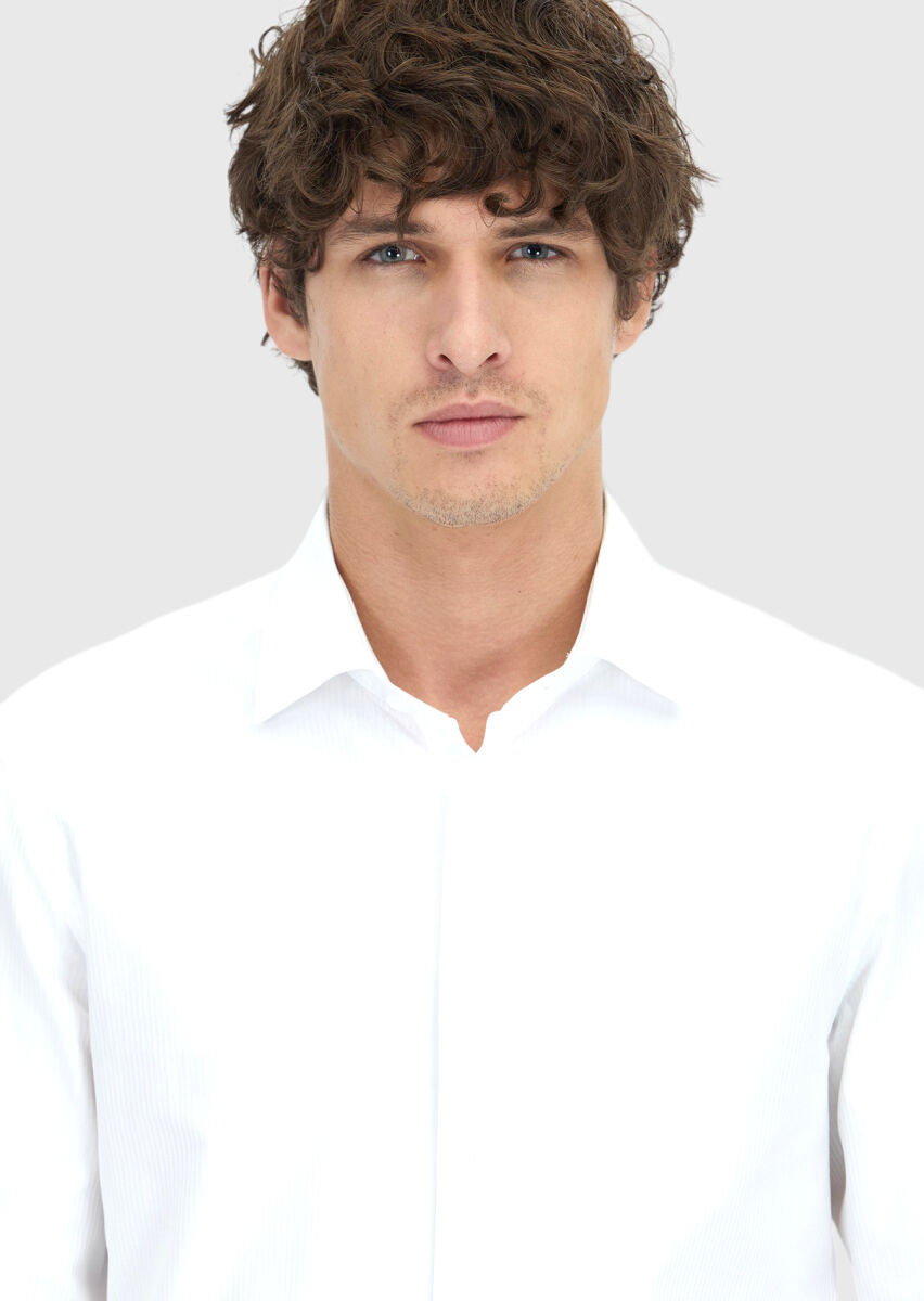 White Striped Regular Fit Weaving Classical 100% Cotton Shirt - 4