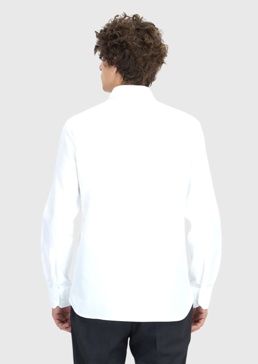 White Striped Regular Fit Weaving Classical 100% Cotton Shirt - 6