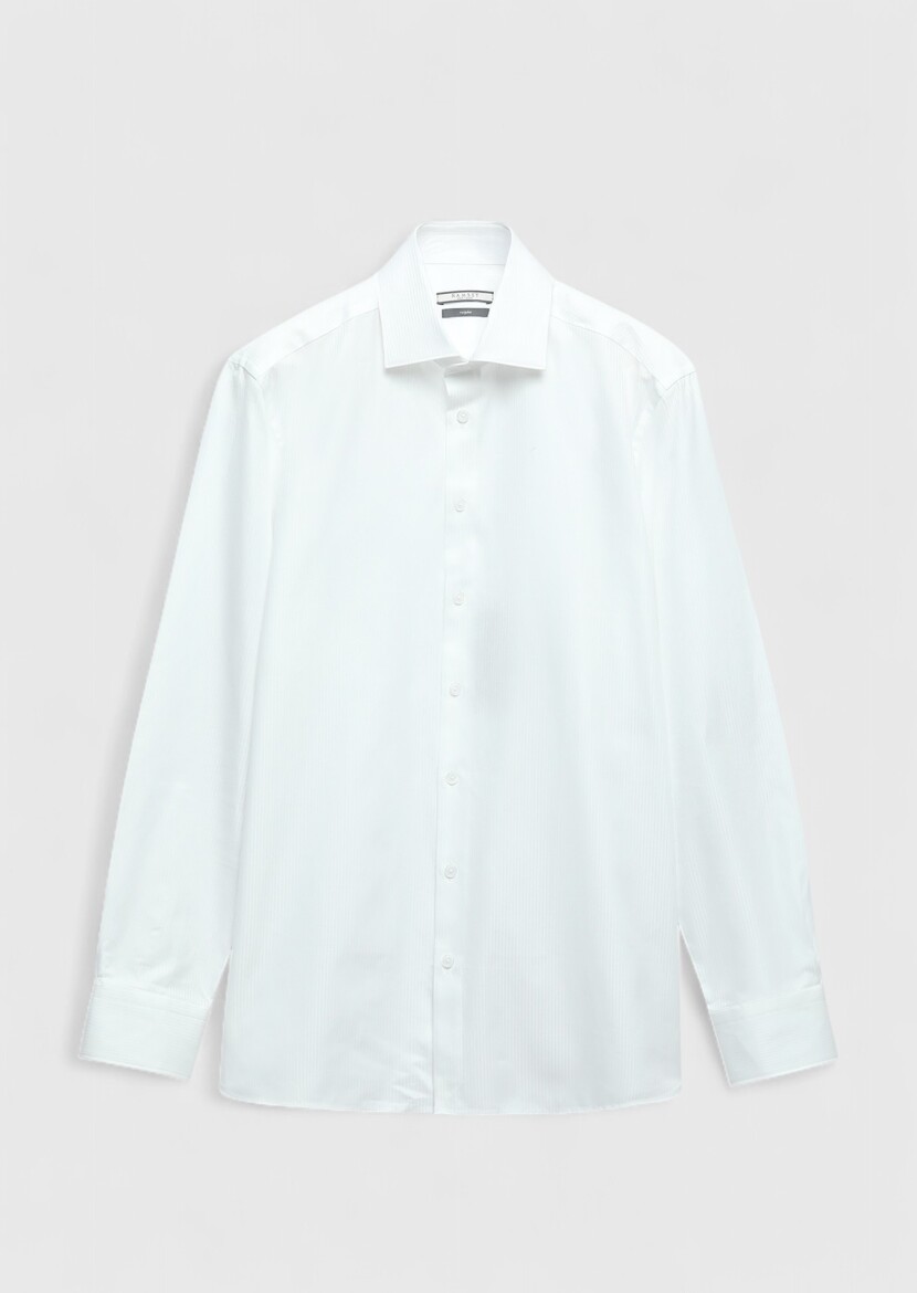 White Striped Regular Fit Weaving Classical 100% Cotton Shirt - 7