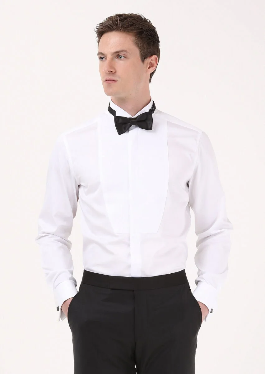 White Striped Slim Fit Weaving Casual 100% Cotton Shirt - 1
