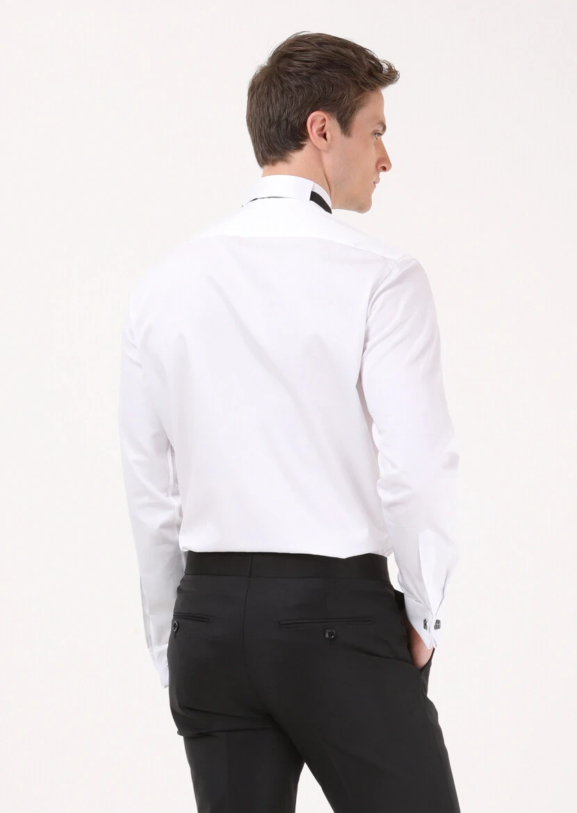 White Striped Slim Fit Weaving Casual 100% Cotton Shirt - 4
