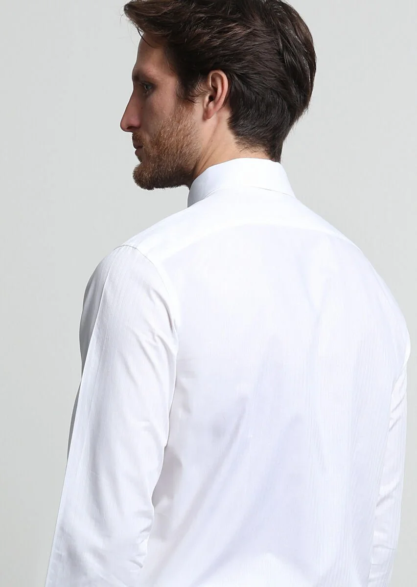 White Striped Weaving Classical 100% Cotton Shirt - 4