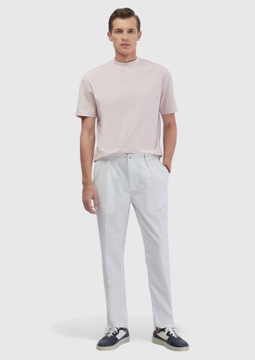 White Weaving Jogging Fit Casual Trousers - RAMSEY