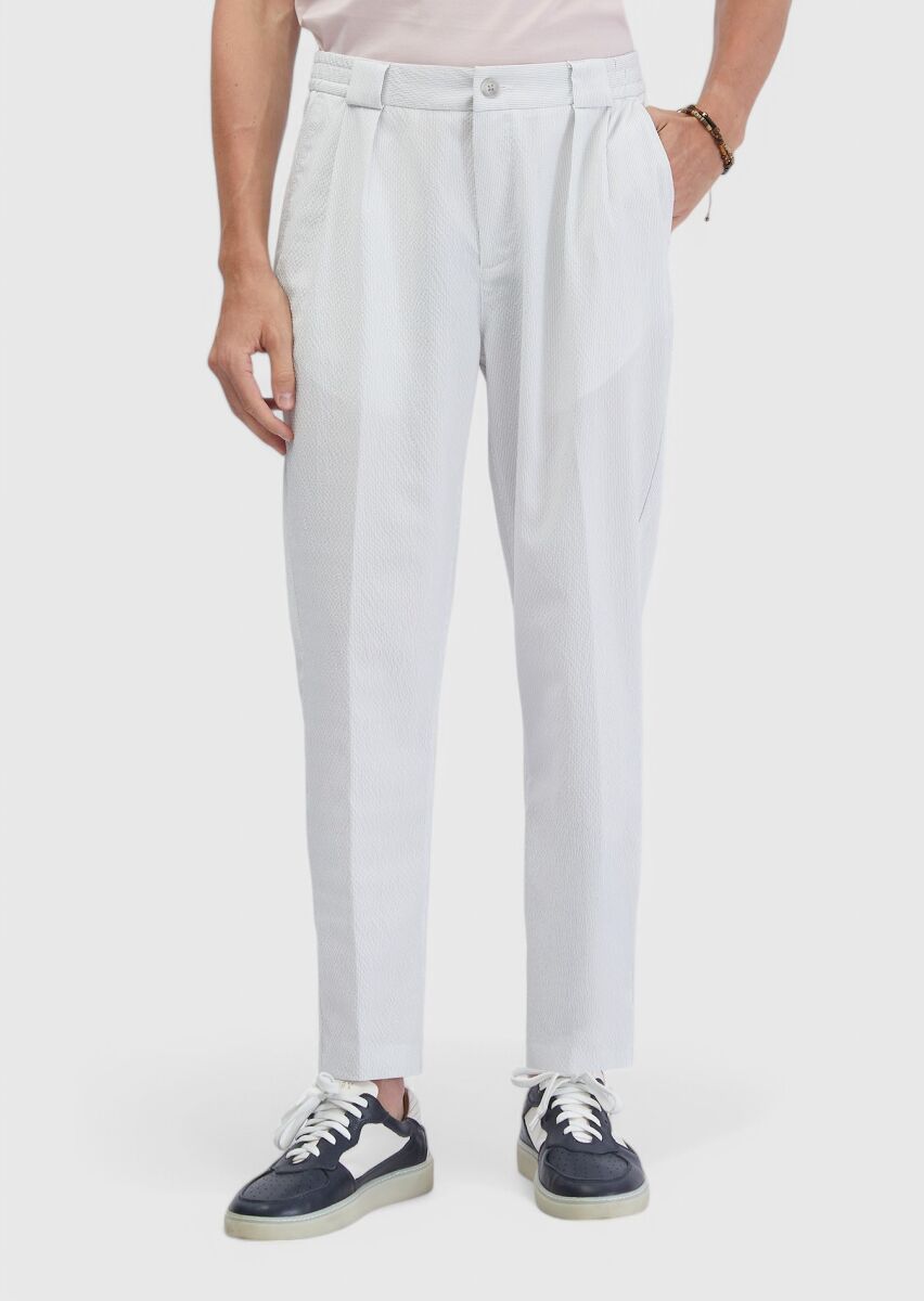 White Weaving Jogging Fit Casual Trousers - 2