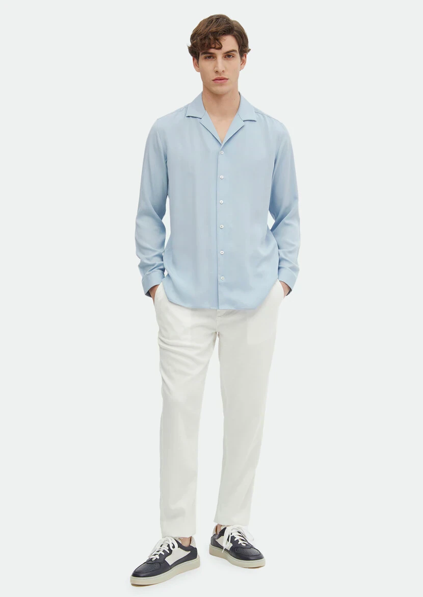 Blue Plain Regular Fit Weaving Classical Shirt 