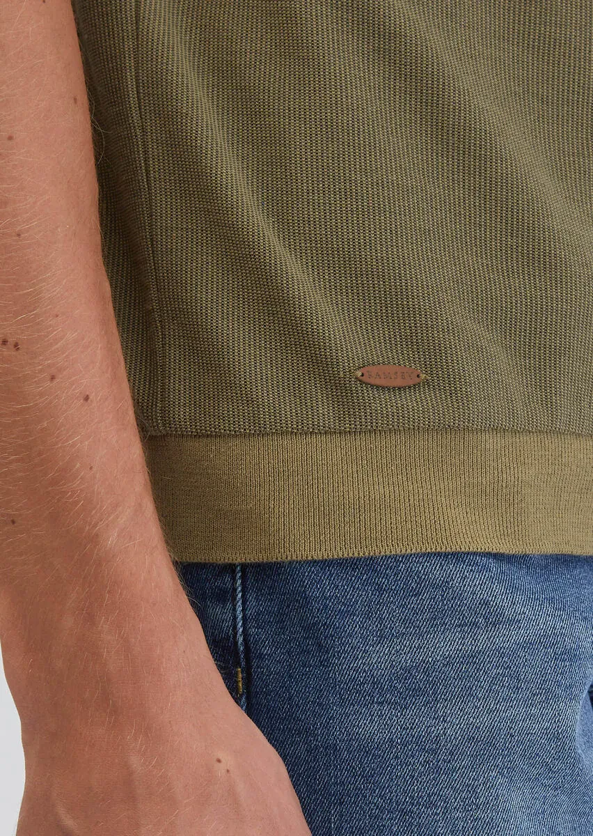 Yağ Yeşili Jakarlı Polo Yaka %100 Pamuk T-Shirt - 7