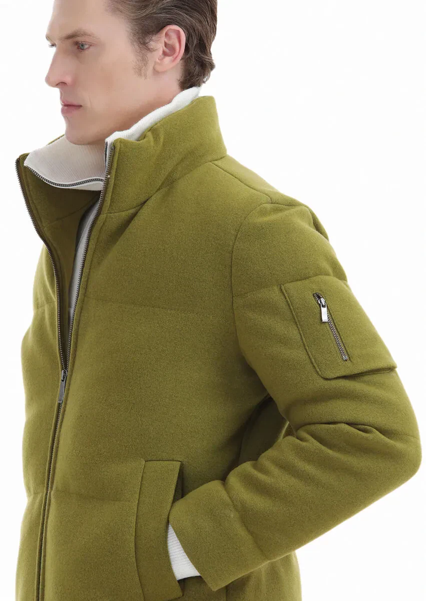 Yağ Yeşili Regular Fit Dik Yaka Casual Dokuma Mont - 3