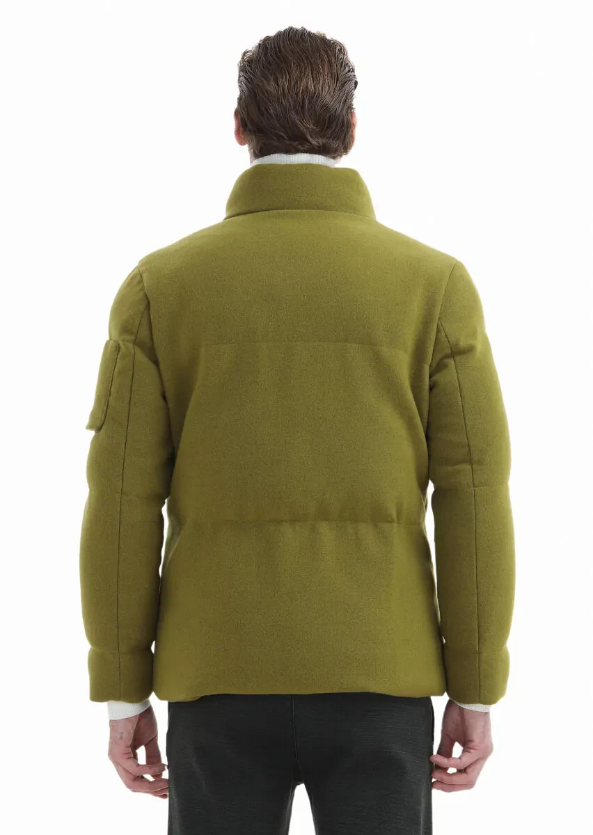 Yağ Yeşili Regular Fit Dik Yaka Casual Dokuma Mont - 7