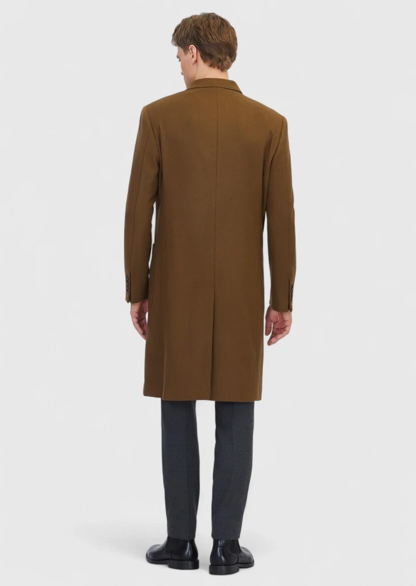 Yağ Yeşili Regular Fit Kruvaze Yaka Casual Dokuma Palto - 7