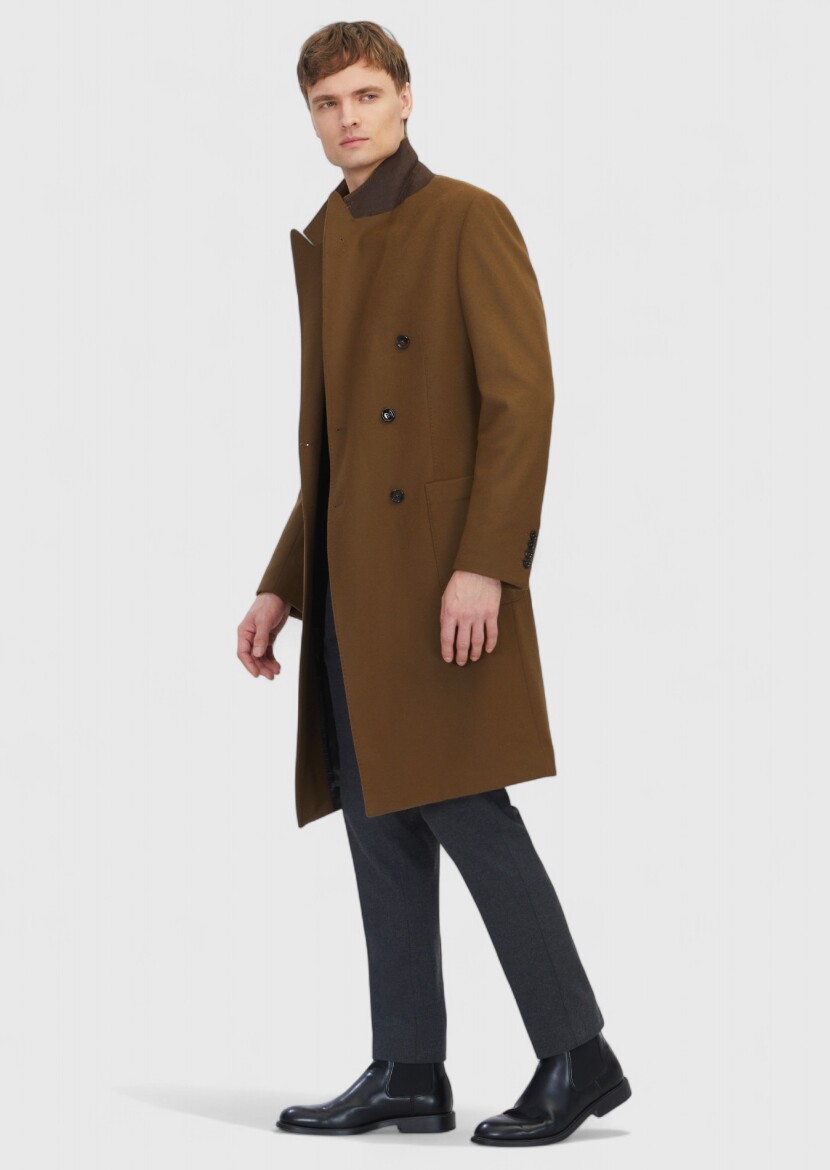 Yağ Yeşili Regular Fit Kruvaze Yaka Casual Dokuma Palto - 3