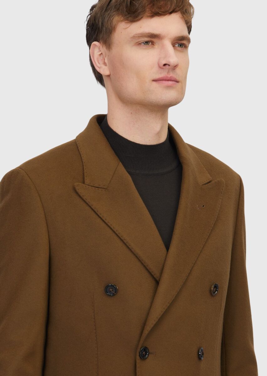 Yağ Yeşili Regular Fit Kruvaze Yaka Casual Dokuma Palto - 4