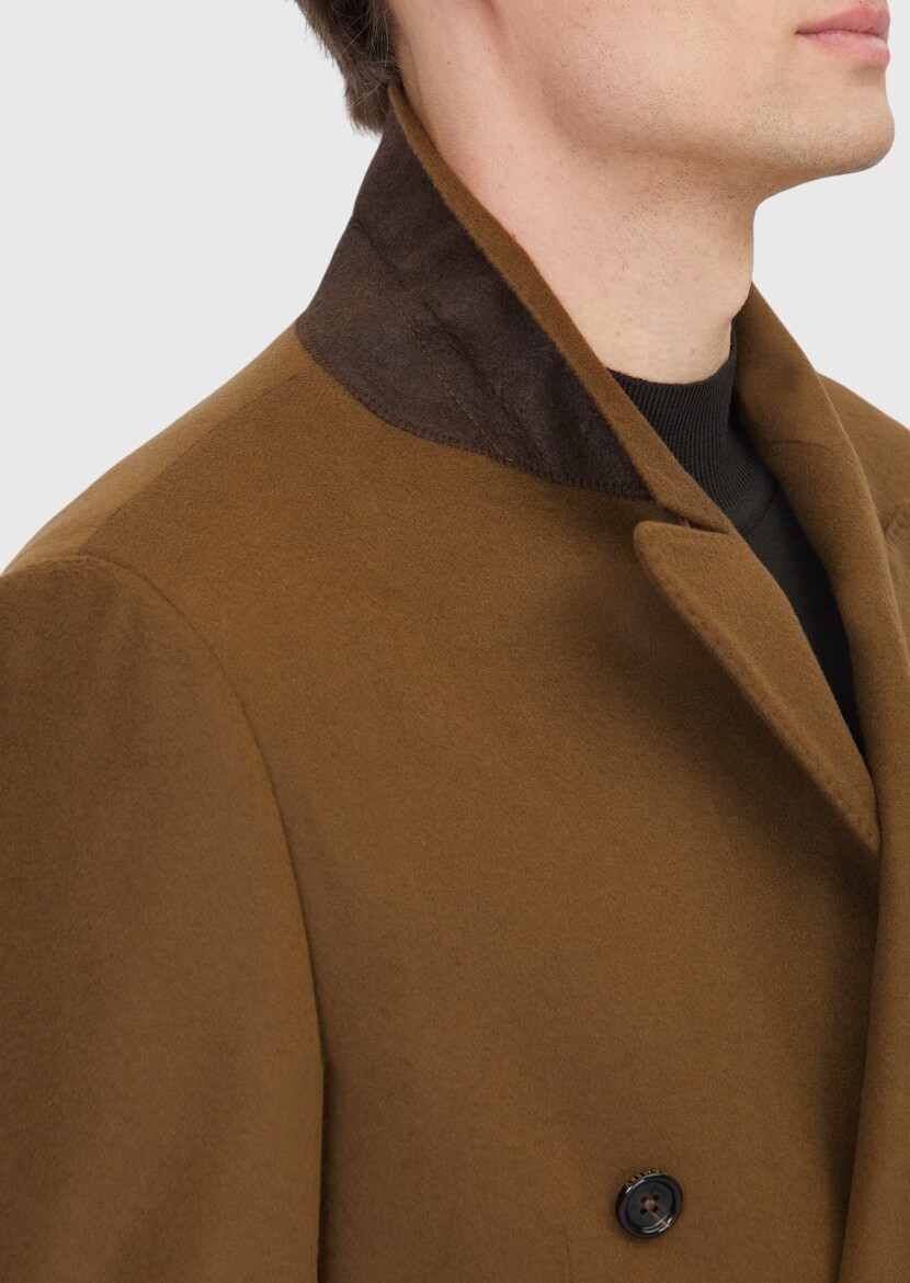 Yağ Yeşili Regular Fit Kruvaze Yaka Casual Dokuma Palto - 5