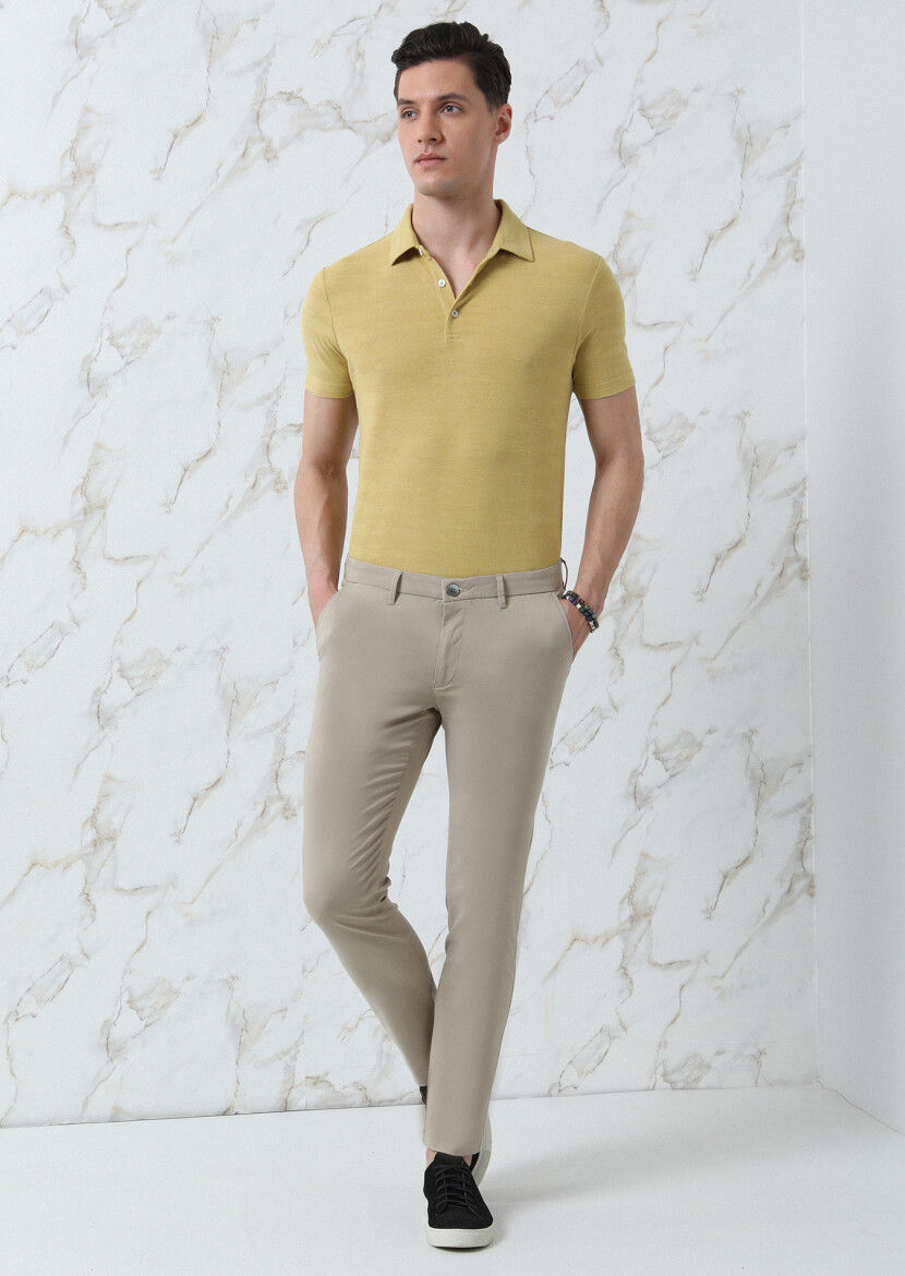 Yellow Jacquard Polo Neck 100% Cotton T-Shirt 