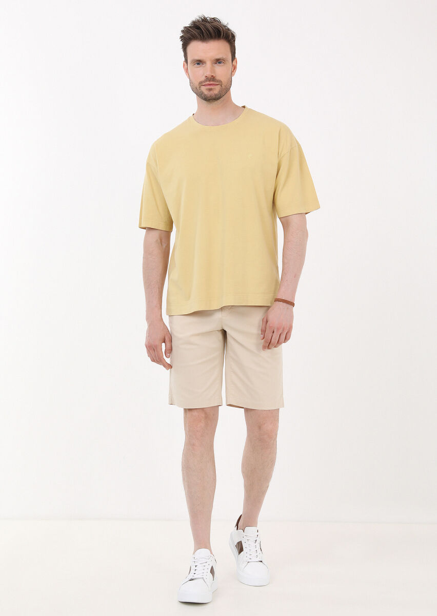Yellow Plain Crew Neck 100% Cotton T-Shirt - 3