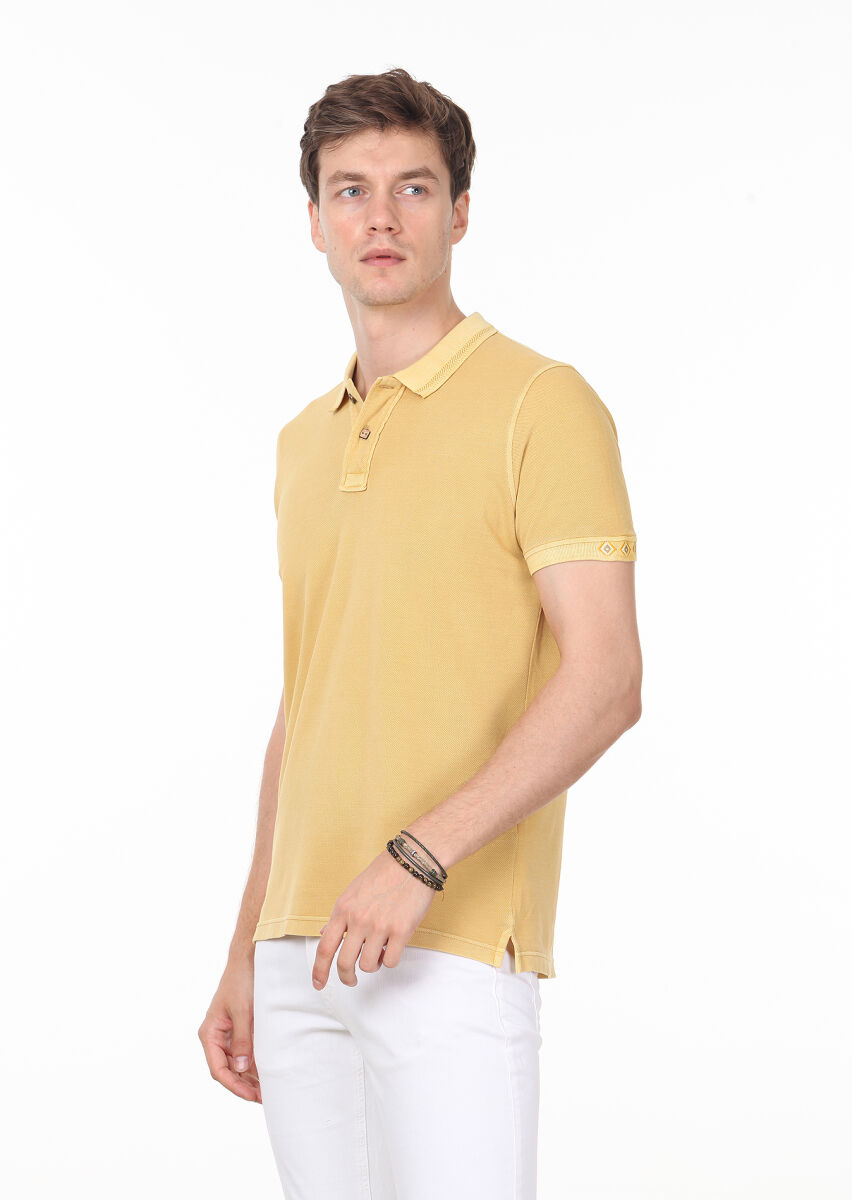 Yellow Plain Polo Neck 100% Cotton T-Shirt - 1