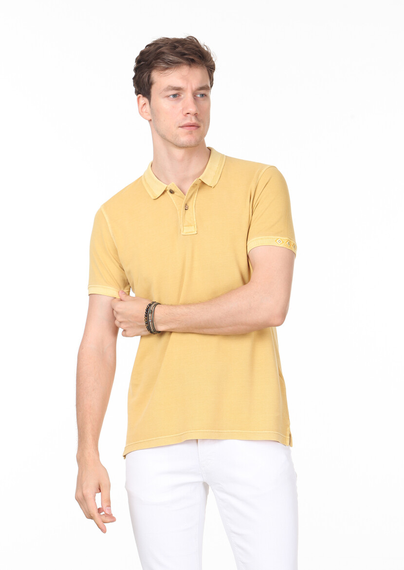Yellow Plain Polo Neck 100% Cotton T-Shirt - 3