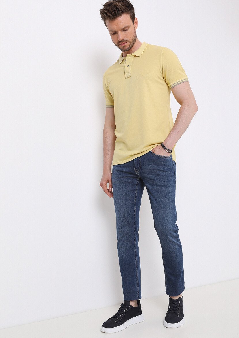Yellow Plain Polo Neck 100% Cotton T-Shirt - 4