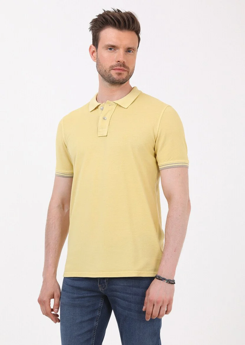 Yellow Plain Polo Neck 100% Cotton T-Shirt - 7