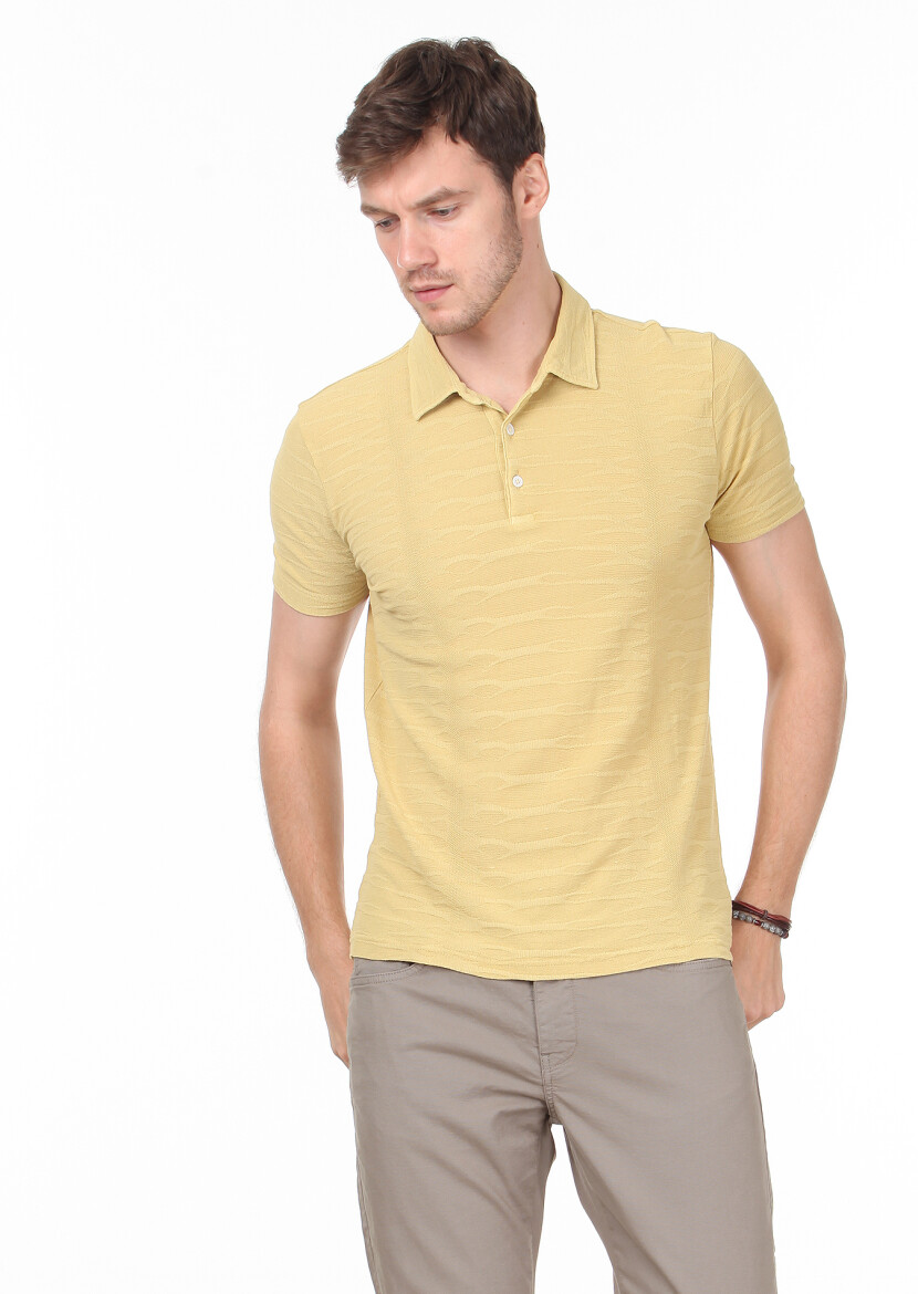 Yellow Polo Neck 100% Cotton T-Shirt - 3