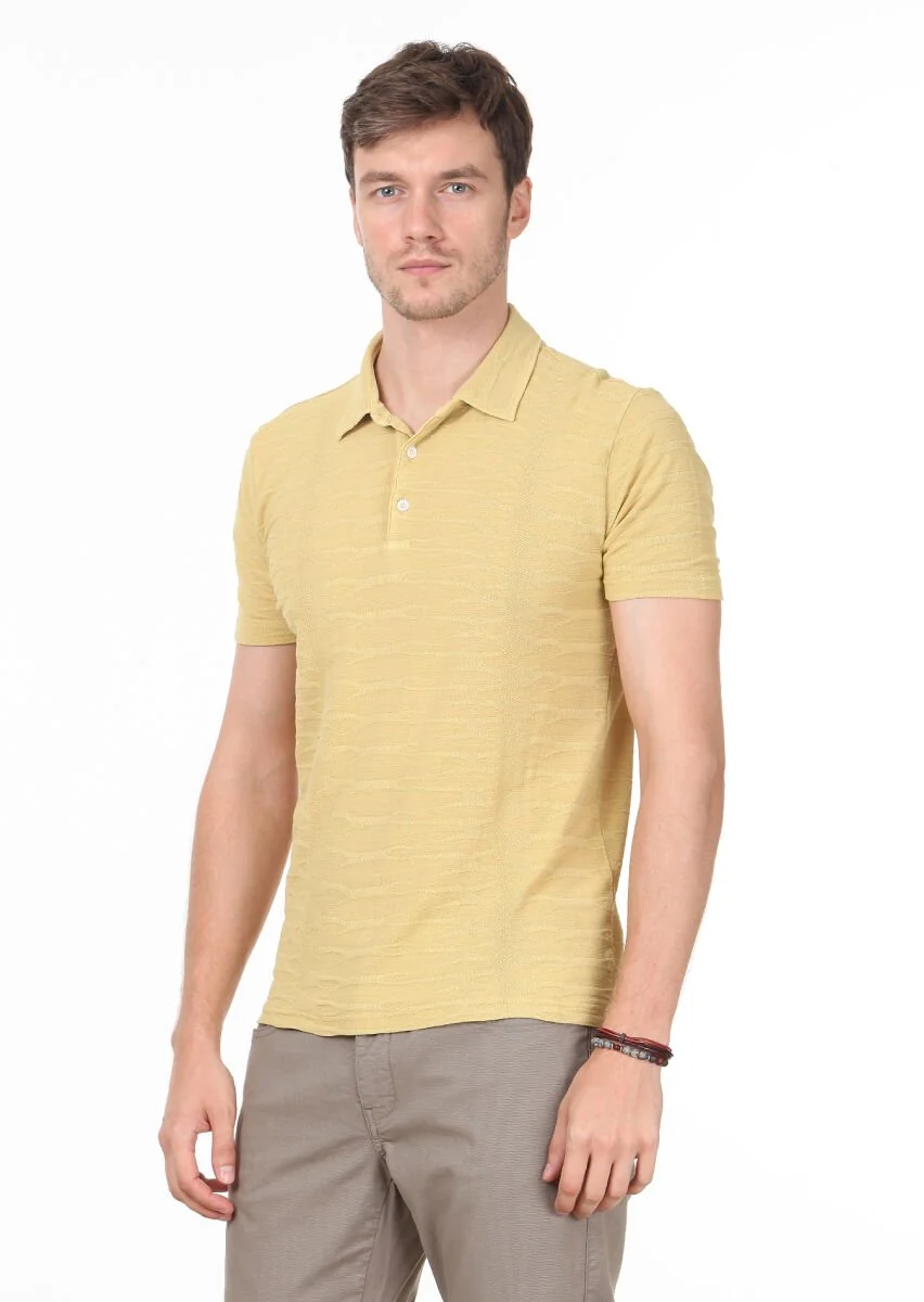 Yellow Polo Neck 100% Cotton T-Shirt - 1