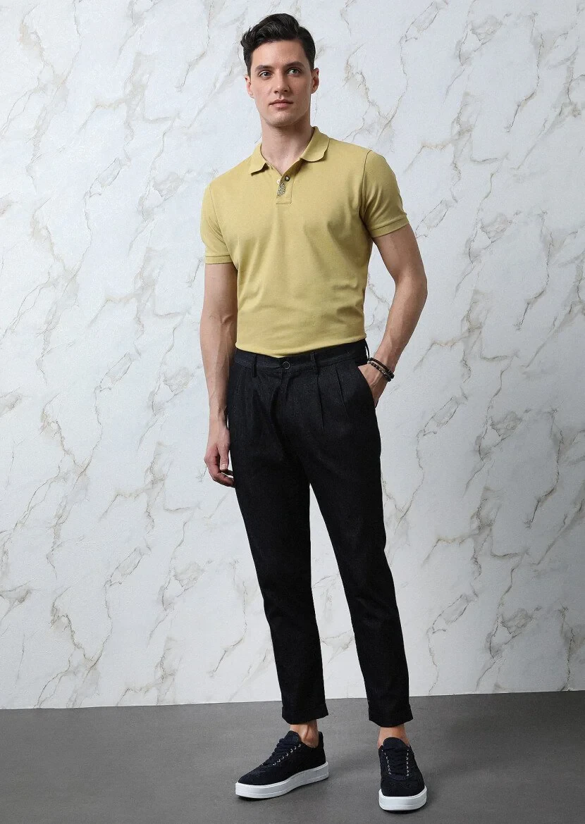 Yellow Polo Neck 100% Cotton T-Shirt - 2
