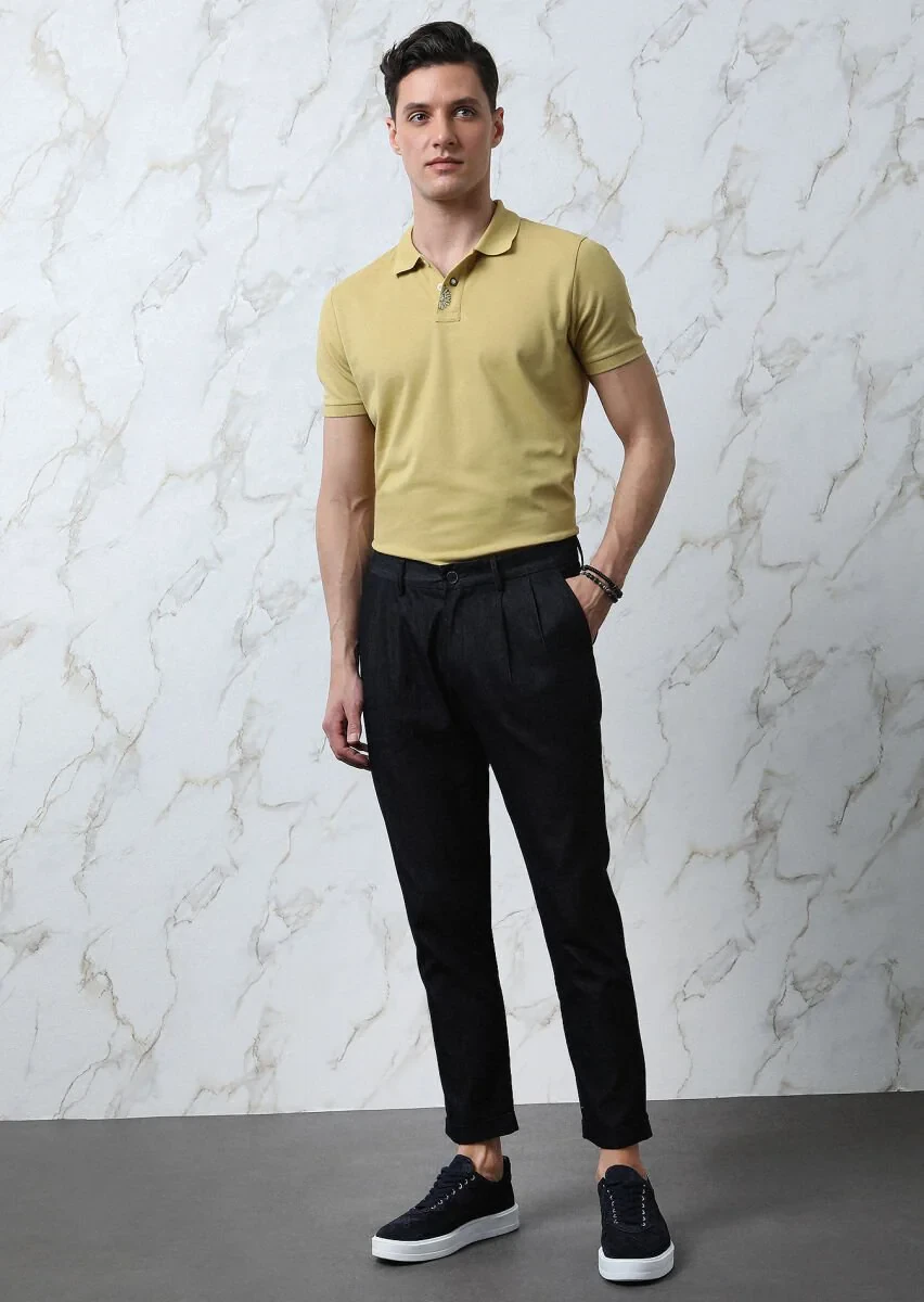 Yellow Polo Neck 100% Cotton T-Shirt - 2