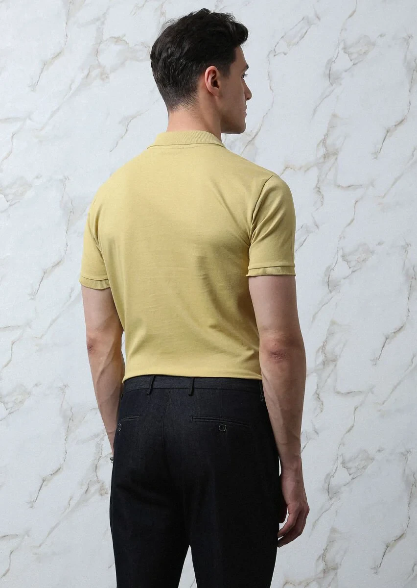 Yellow Polo Neck 100% Cotton T-Shirt - 5