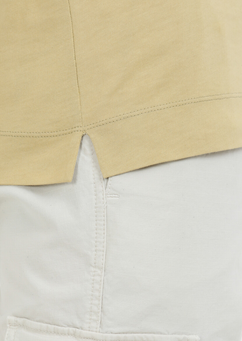 Yellow Printed Crew Neck Cotton Blended T-Shirt - 4