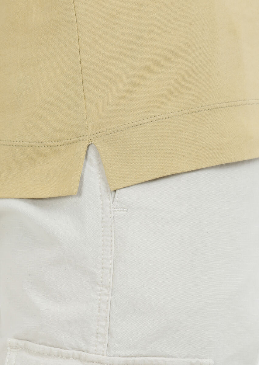 Yellow Printed Crew Neck Cotton Blended T-Shirt - 4