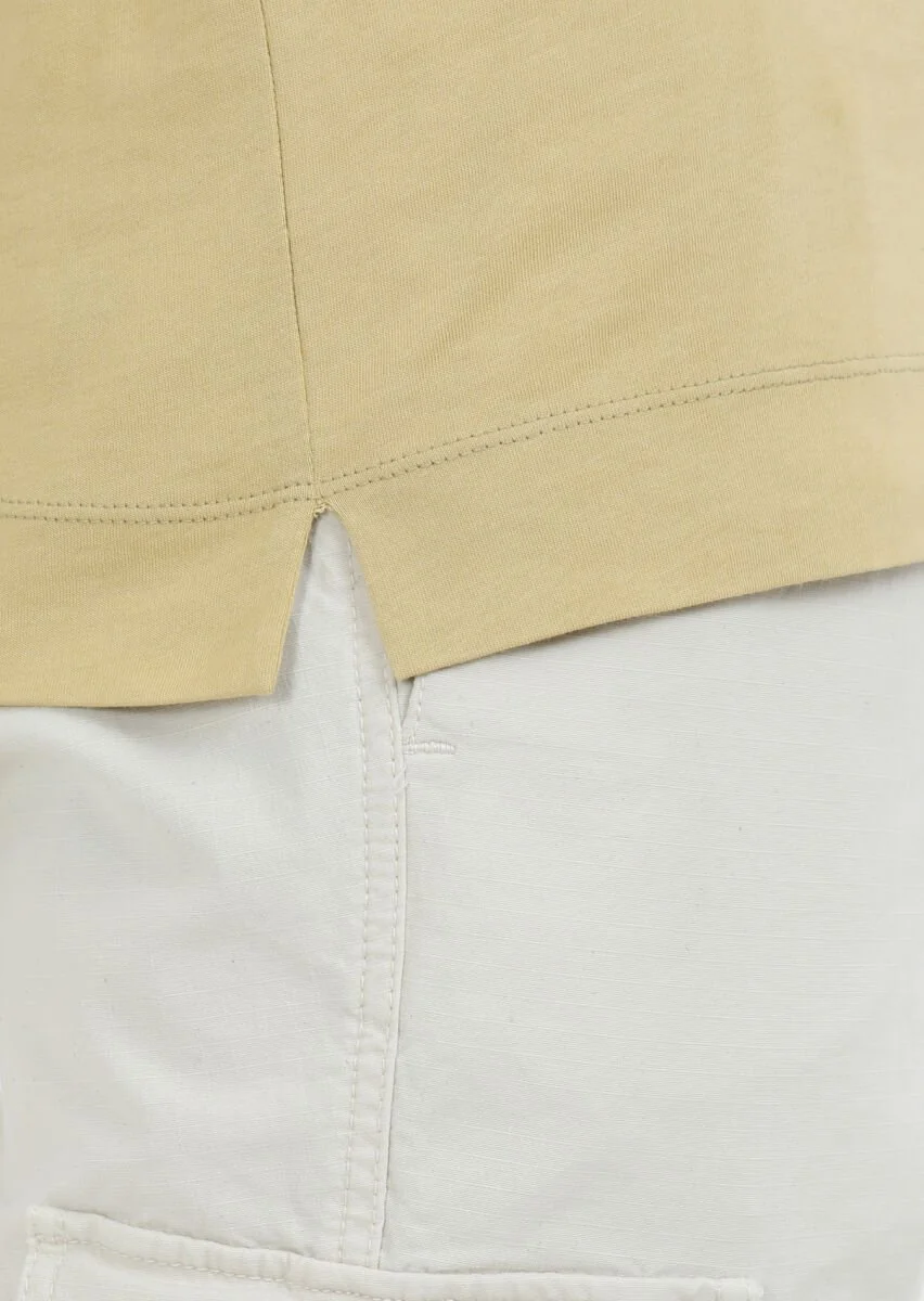 Yellow Printed Crew Neck Cotton Blended T-Shirt - 4