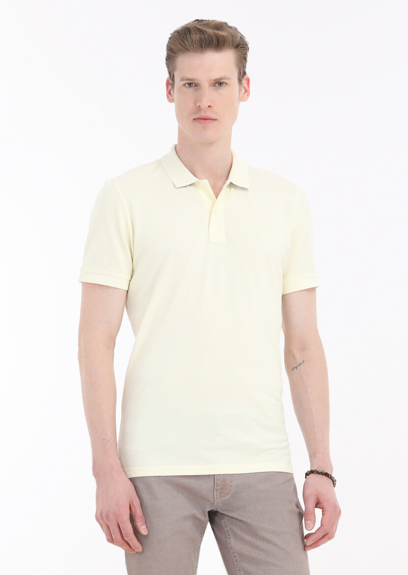 Yellow Printed Polo Neck 100% Cotton T-Shirt 