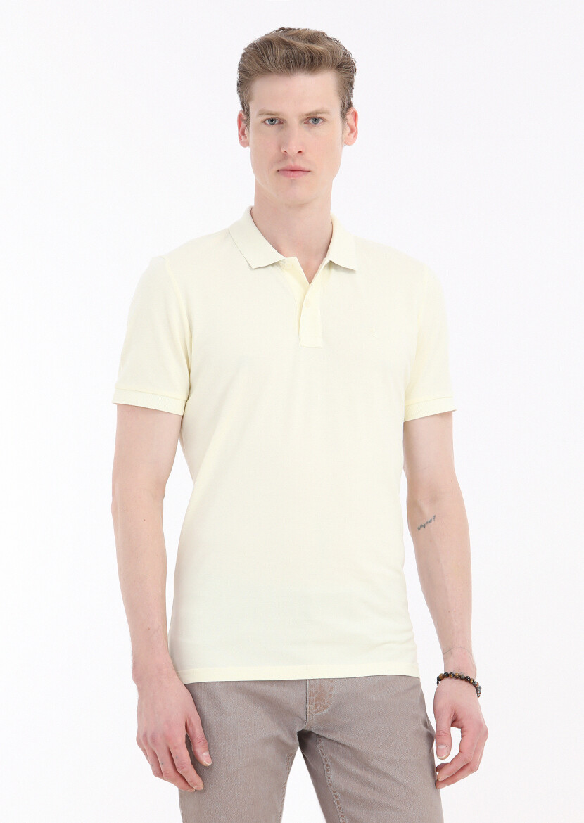 Yellow Printed Polo Neck 100% Cotton T-Shirt - 2