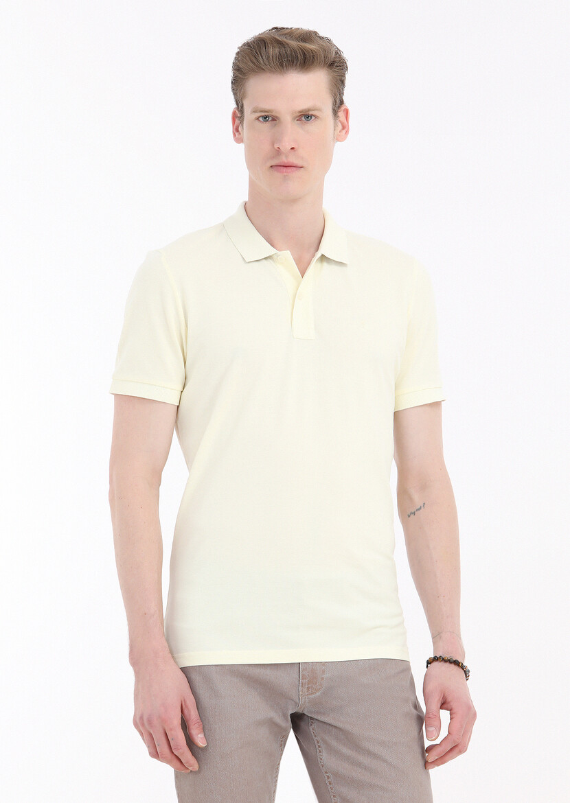 Yellow Printed Polo Neck 100% Cotton T-Shirt - 2