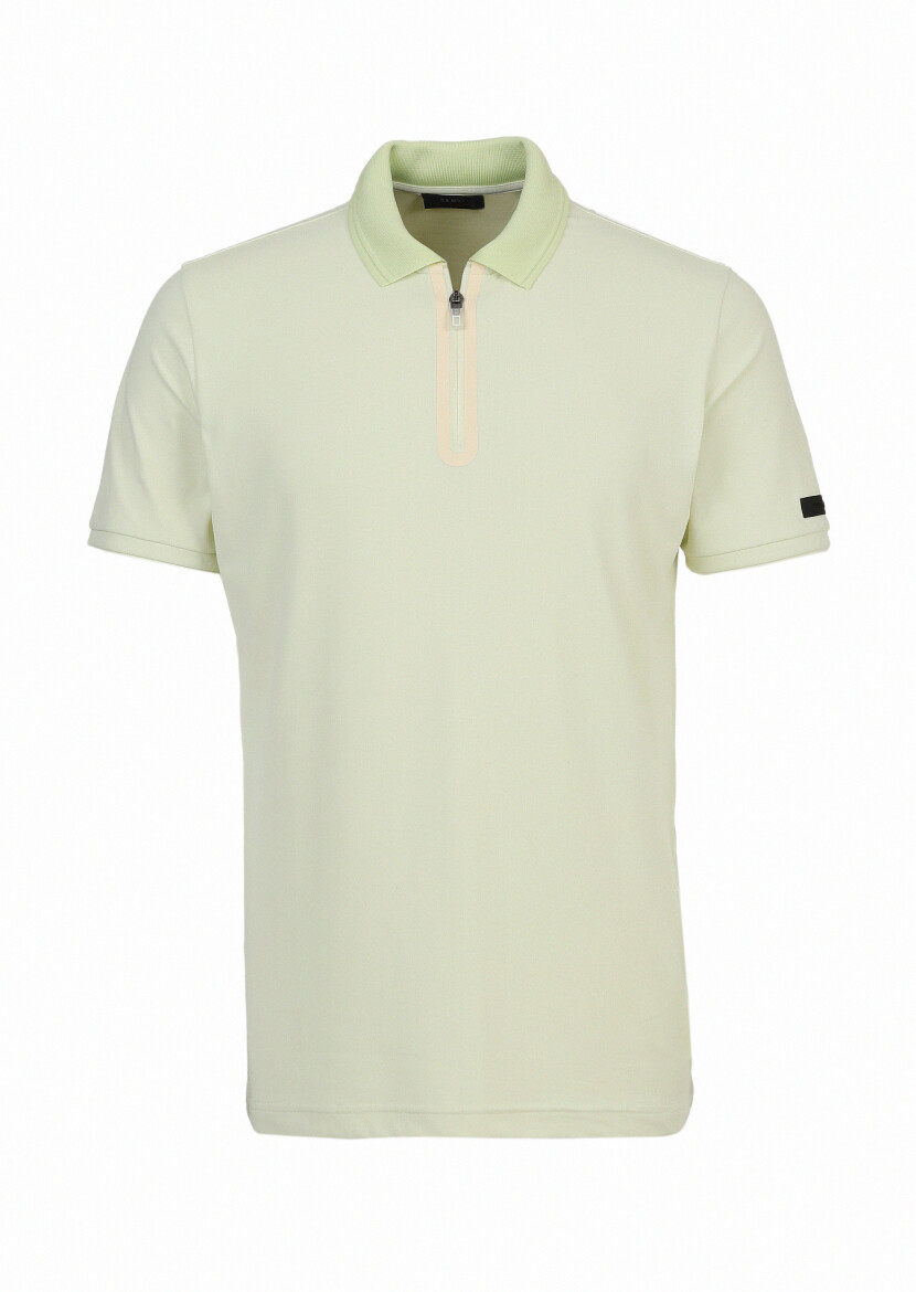 Yellow Printed Polo Neck Cotton Blended T-Shirt 