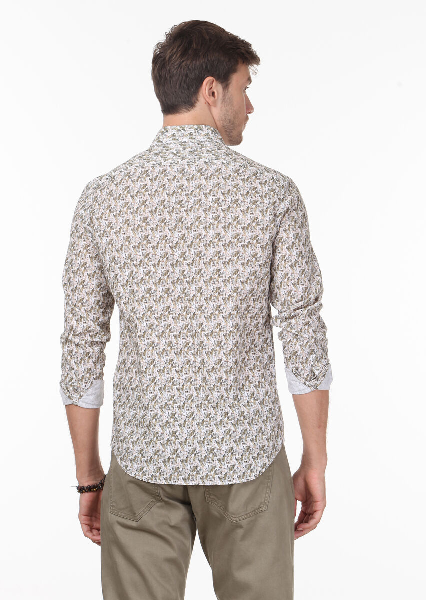 Yellow Printed Regular Fit Long Weaving Casual 100% Cotton Shirt - 4
