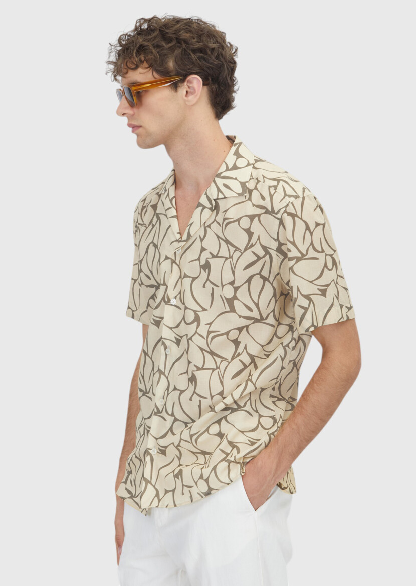 Yellow Printed Regular Fit Short Weaving Casual 100% Cotton Shirt - 3