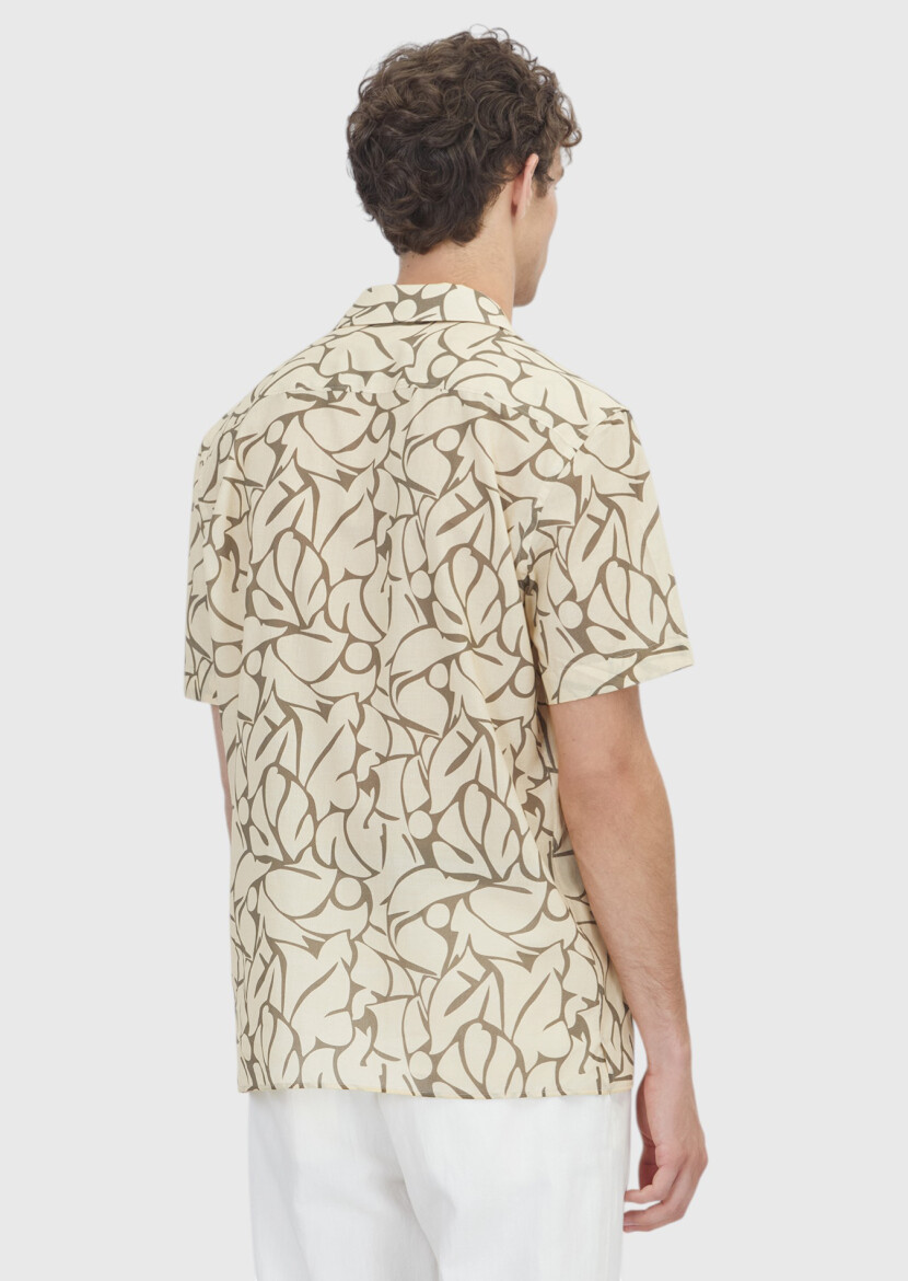 Yellow Printed Regular Fit Short Weaving Casual 100% Cotton Shirt - 5