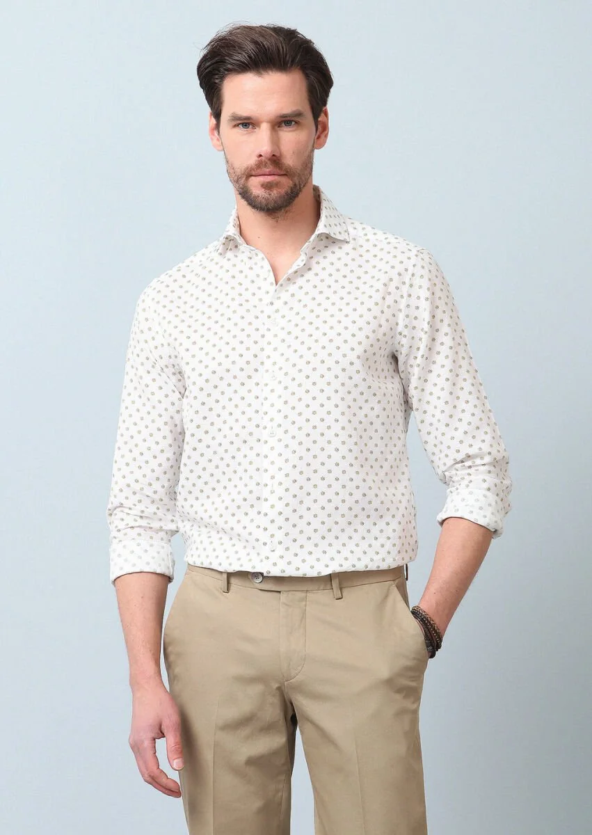 Yellow Printed Regular Fit Weaving Casual Cotton Blended Shirt - 3