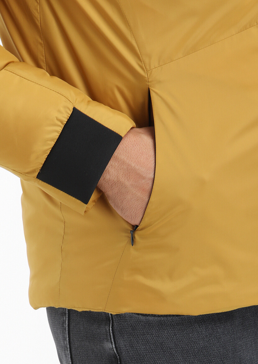 Yellow Regular Fit Turtleneck Casual Weaving Coat - 4
