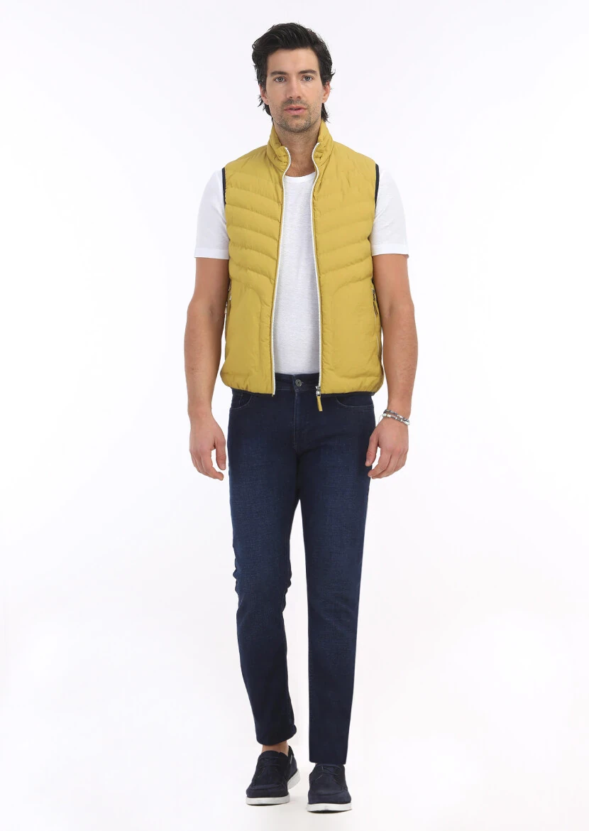 Yellow Regular Fit Turtleneck Casual Weaving Puffer Vest - RAMSEY