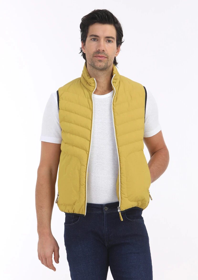Yellow Regular Fit Turtleneck Casual Weaving Puffer Vest - RAMSEY