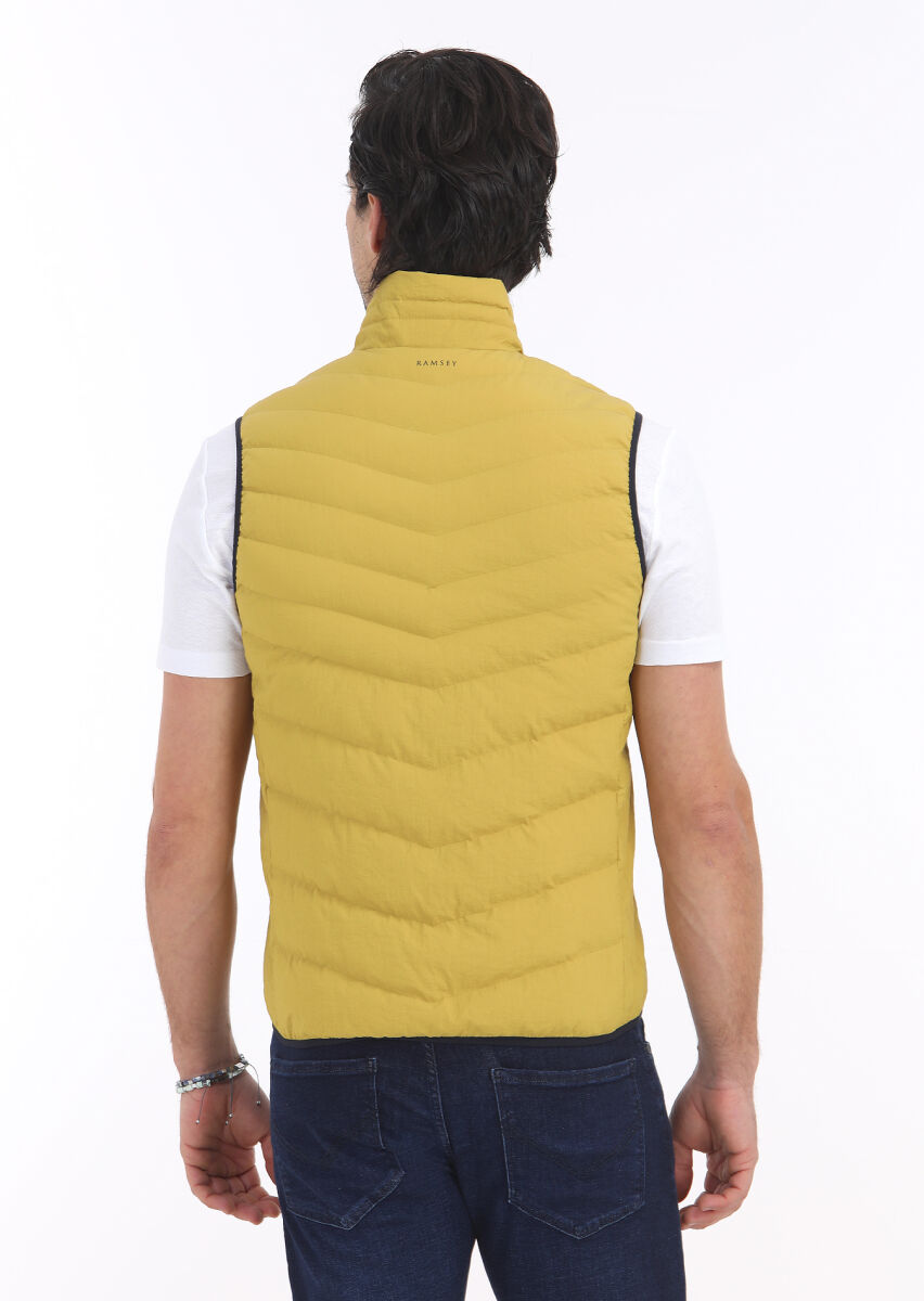 Yellow Regular Fit Turtleneck Casual Weaving Puffer Vest - 5