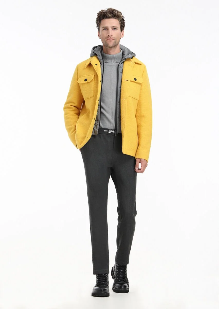 Yellow Removable Hood Knitting Coat - 1