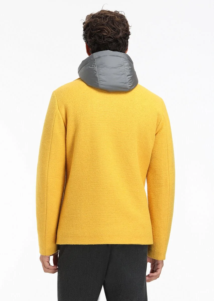 Yellow Removable Hood Knitting Coat - 8