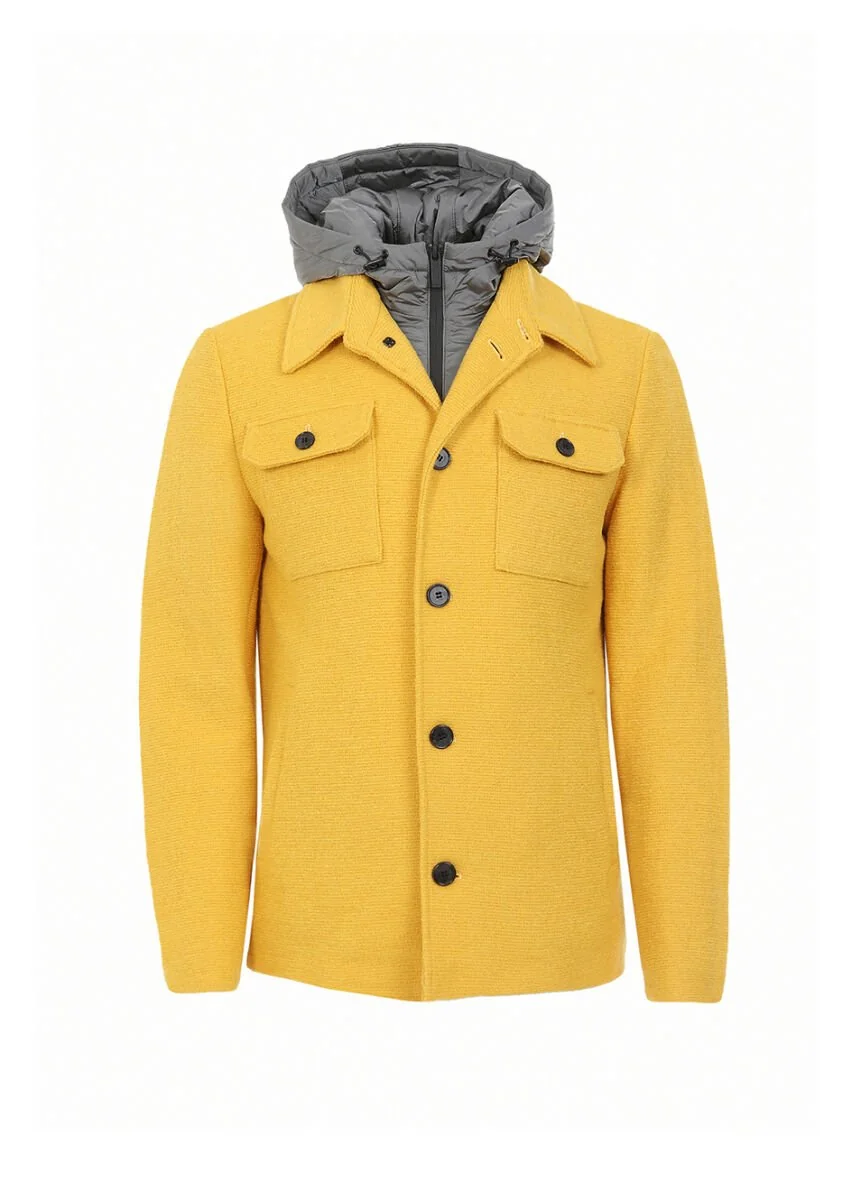 Yellow Removable Hood Knitting Coat - 9