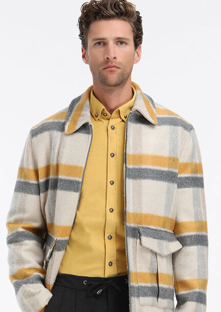 Yellow Ribbed Regular Fit Long Weaving Casual 100% Cotton Shirt - 4